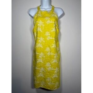 C&C California Dress Medium Yellow 100% Linen Tropical Halter Shift Summer Boho